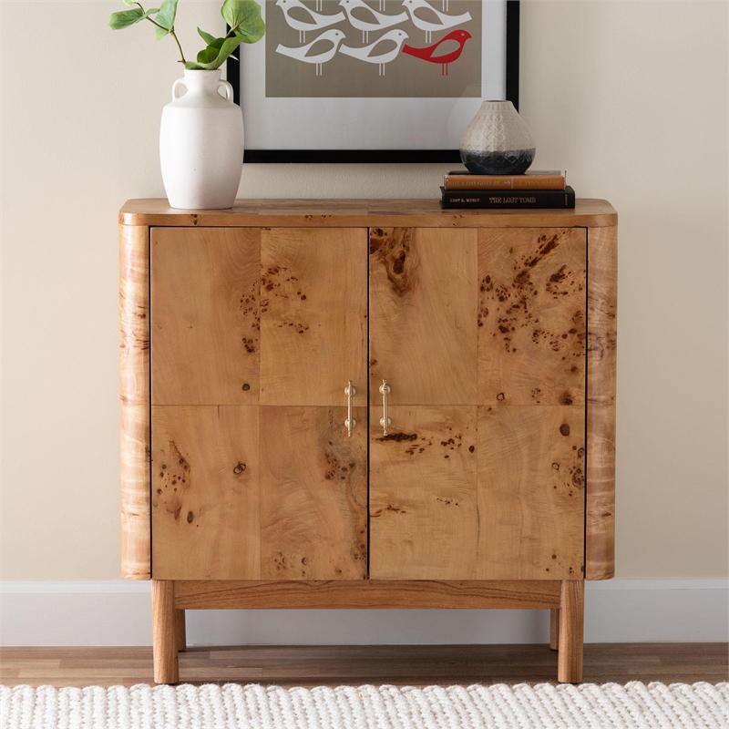 Pemberly Row Natural Mappa Burl Wood Storage Cabinet with 2 Shelves