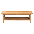 Pemberly Row Light Honey Braided Rattan Coffee Table with Open Shelf