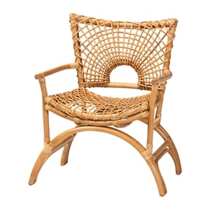 Pemberly Row Natural Rattan Openwork Arm Chair with Curved Legs