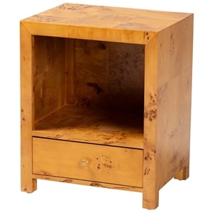 Pemberly Row Natural Mappa Burl Wood 1-Drawer Nightstand with Open Shelf