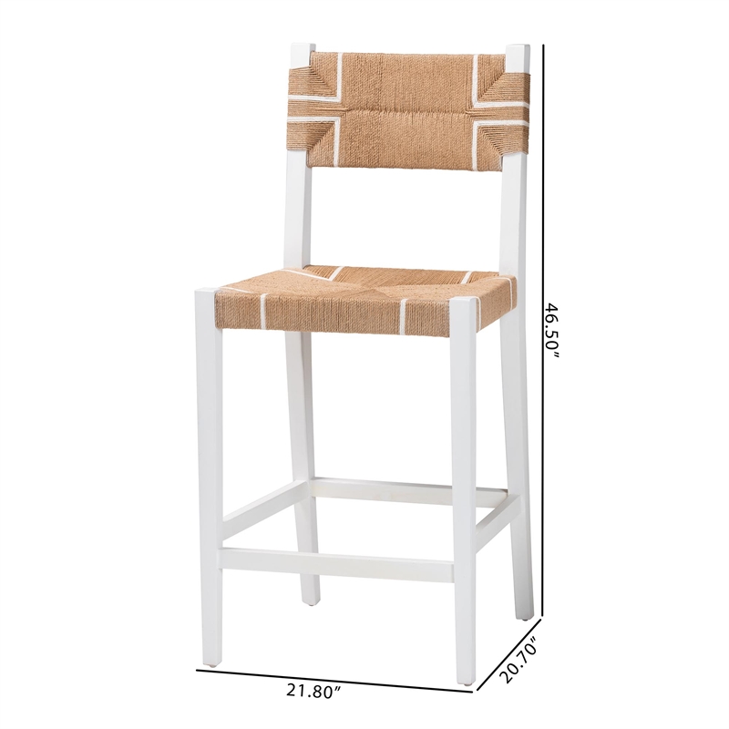 Pemberly Row Paper Loom and White Mahogany Wood 2-Piece Bar Stool Set