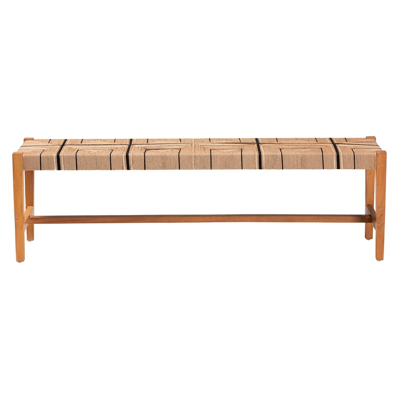 Pemberly Row Paper Loom and Natural Mahogany Wood Dining Bench