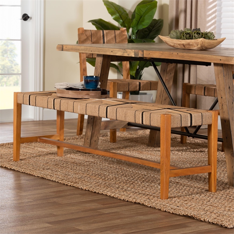 Pemberly Row Paper Loom and Natural Mahogany Wood Dining Bench