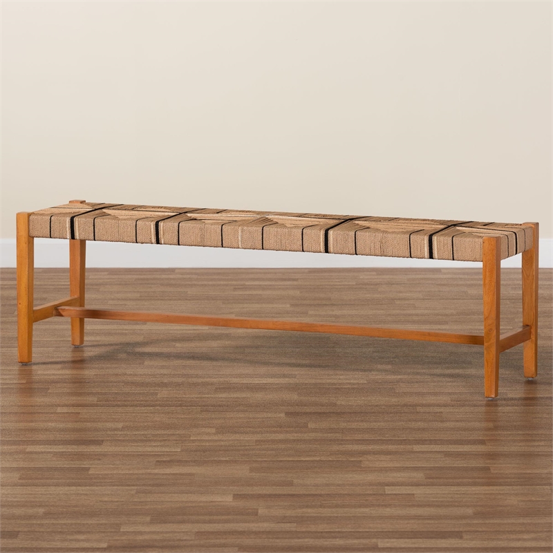 Pemberly Row Paper Loom and Natural Mahogany Wood Dining Bench