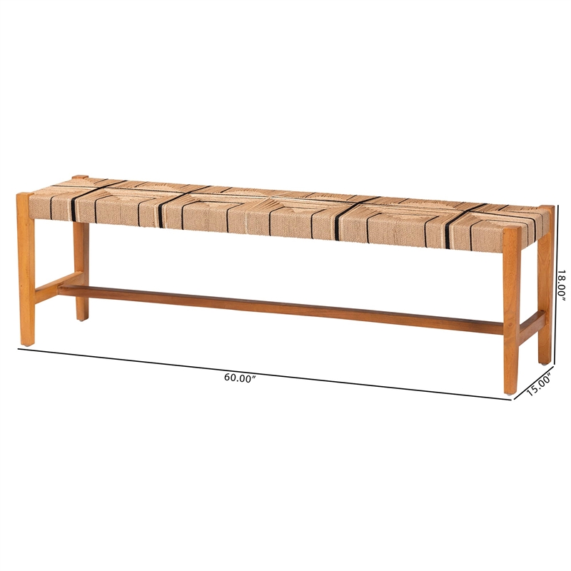 Pemberly Row Paper Loom and Natural Mahogany Wood Dining Bench