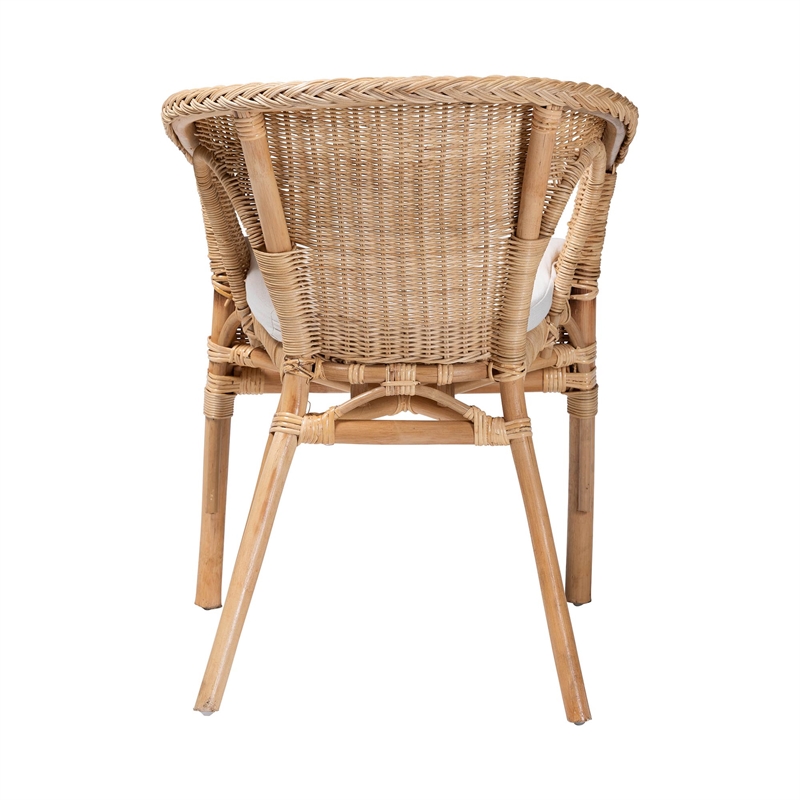 Pemberly Row Natural Rattan Dining Chair with Braided Outline and Cushion