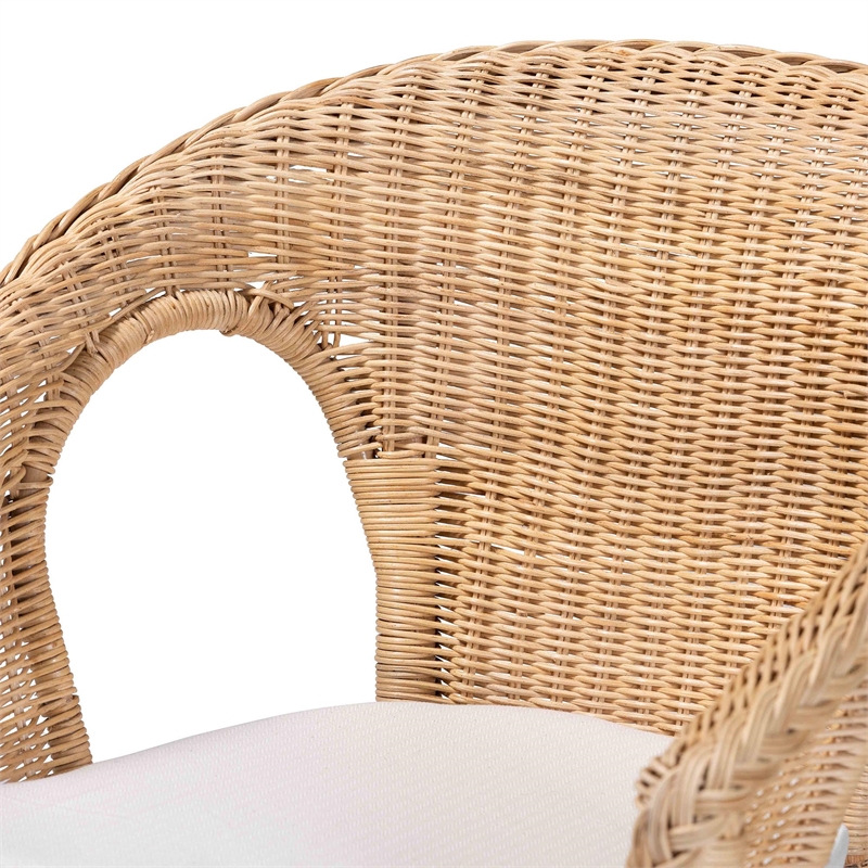 Pemberly Row Natural Rattan Dining Chair with Braided Outline and Cushion