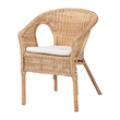 Pemberly Row Natural Rattan Dining Chair with Braided Outline and Cushion