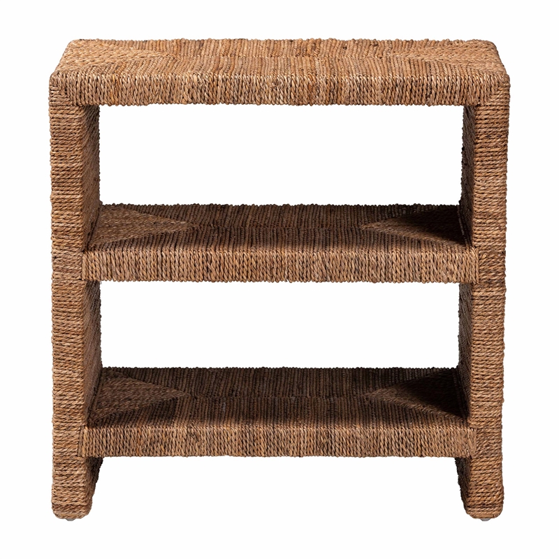Pemberly Row Natural Seagrass and Acacia Wood 3-Shelf End Table