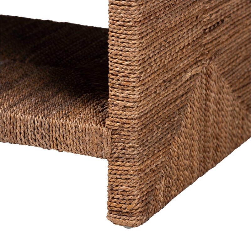 Pemberly Row Natural Seagrass and Acacia Wood 3-Shelf End Table