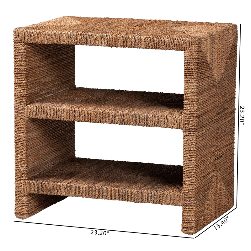 Pemberly Row Natural Seagrass and Acacia Wood 3-Shelf End Table