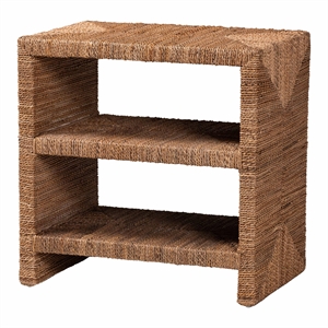 Pemberly Row Natural Seagrass and Acacia Wood 3-Shelf End Table