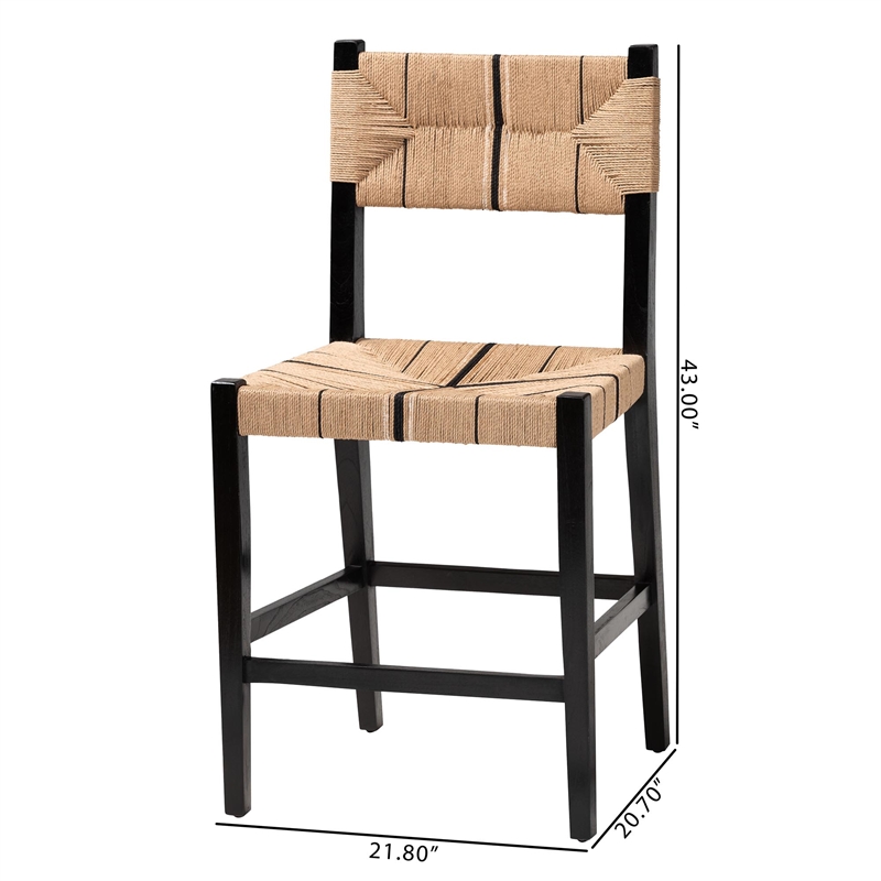Pemberly Row Paper Loom and Black Mahogany Wood 2-Piece Counter Stool Set