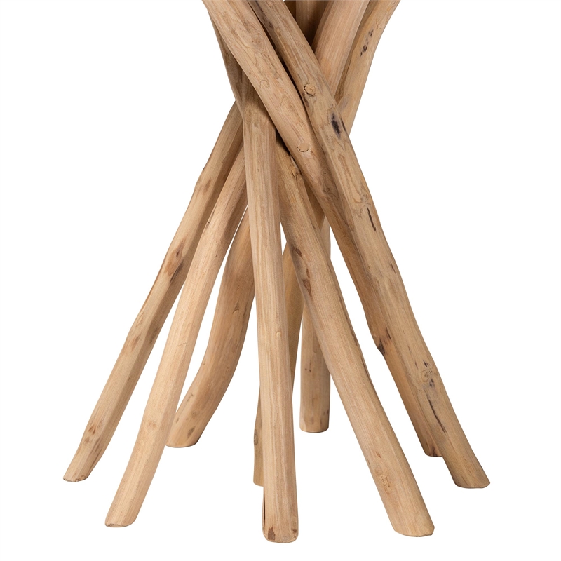 Pemberly Row Contemporary Natural Teak and Mungur Wood Round End Table