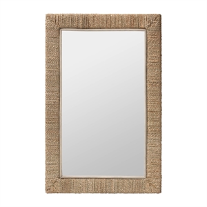 Pemberly Row Natural Seagrass and Mahogany Wood Rectangular Wall Mirror