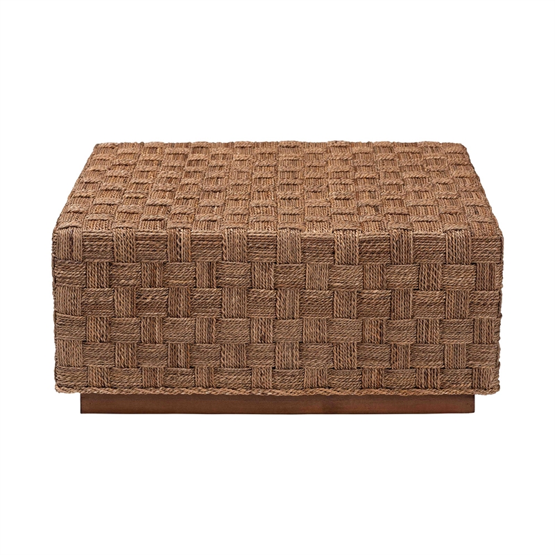 Pemberly Row Natural Seagrass and Acacia Wood Square Coffee Table