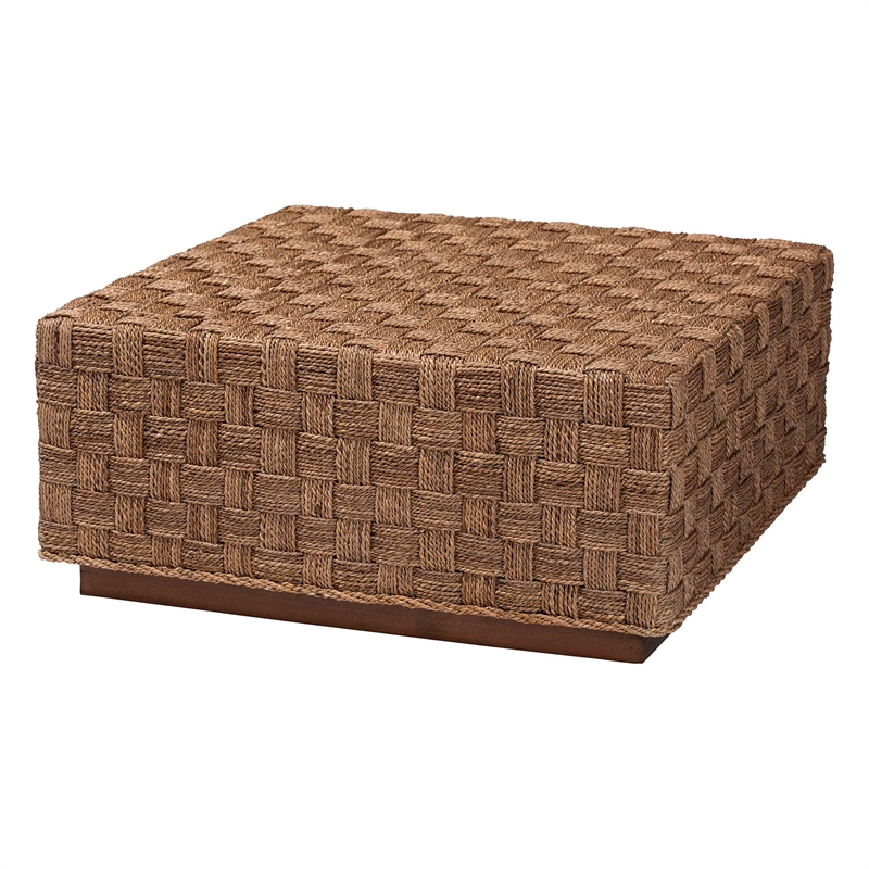 Pemberly Row Natural Seagrass and Acacia Wood Square Coffee Table