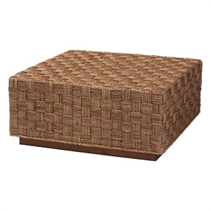 Pemberly Row Natural Seagrass and Acacia Wood Square Coffee Table