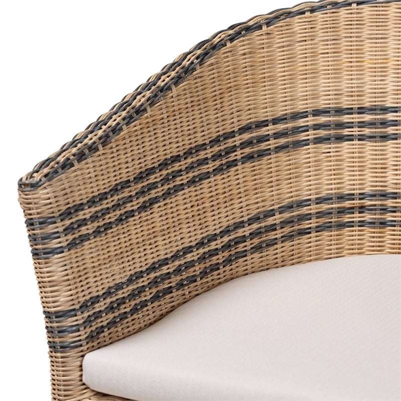 Pemberly Row Natural Rattan Barrel-Back Accent Chair with Striped Accents