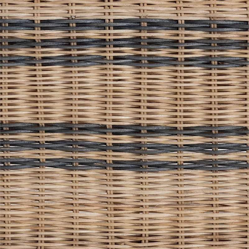 Pemberly Row Natural Rattan Barrel-Back Accent Chair with Striped Accents