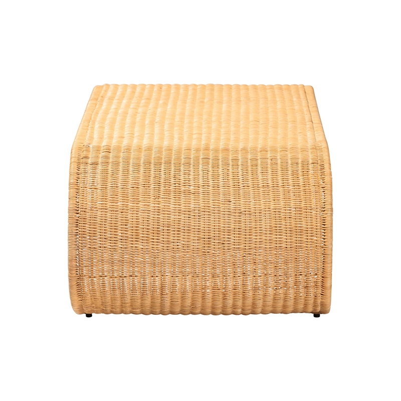 Pemberly Row Natural Rattan Waterfall Coffee Table with Rectangular Top