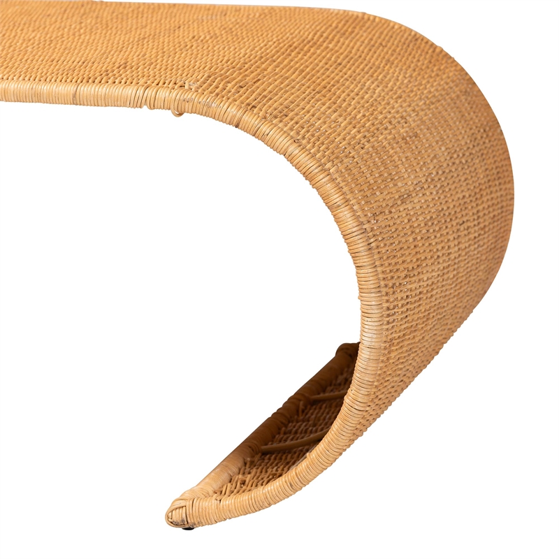 Pemberly Row Natural Rattan Waterfall Coffee Table with Rectangular Top