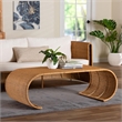 Pemberly Row Natural Rattan Waterfall Coffee Table with Rectangular Top