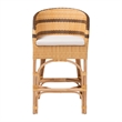 Pemberly Row Rattan Barrel-Back Counter Stool with Cushion and Footrest