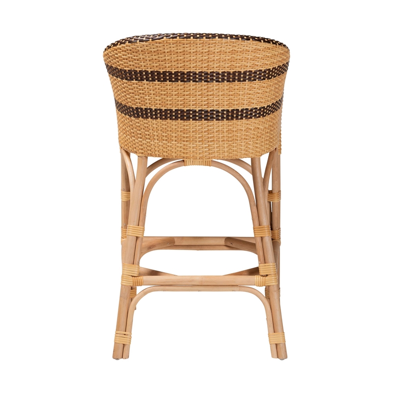 Pemberly Row Rattan Barrel-Back Counter Stool with Cushion and Footrest