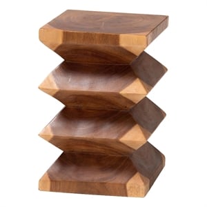 Pemberly Row Solid Suar Wood Hand-Carved Sculptural Side Table