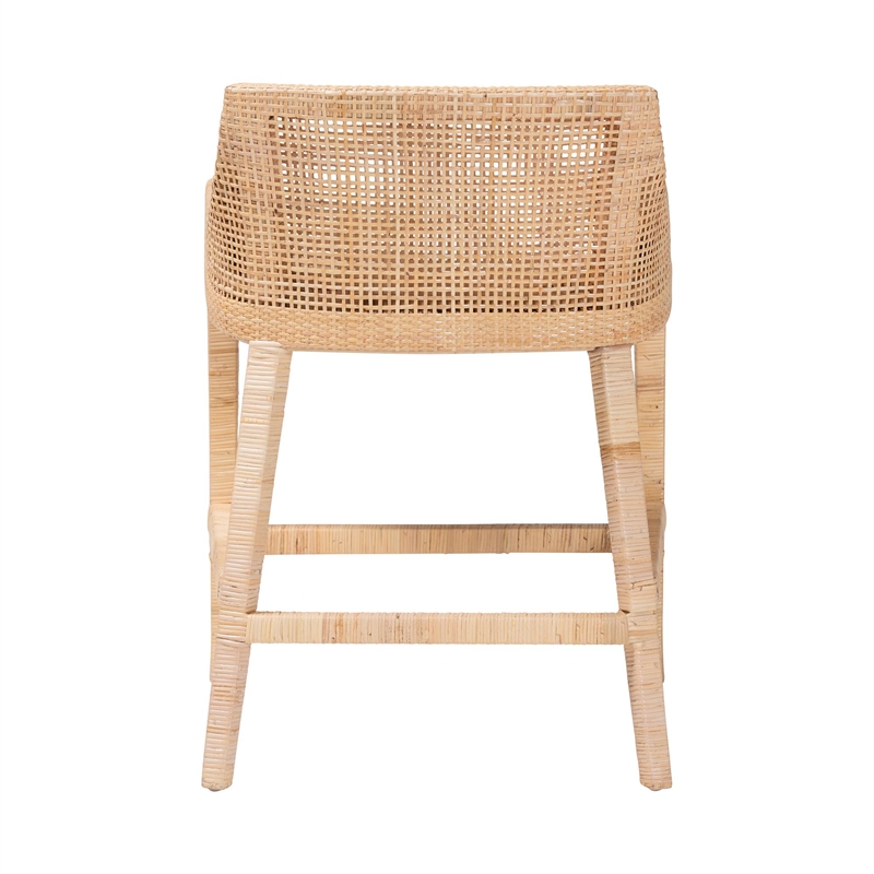 Pemberly Row Rattan Wingback Counter Stool with Cushion and Footrest