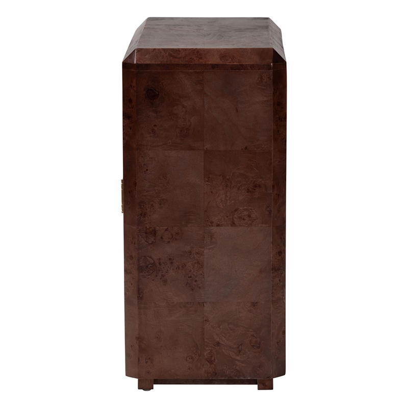 Pemberly Row Dark Walnut Burl Wood 2-Shelf Storage Cabinet with Metal Pulls