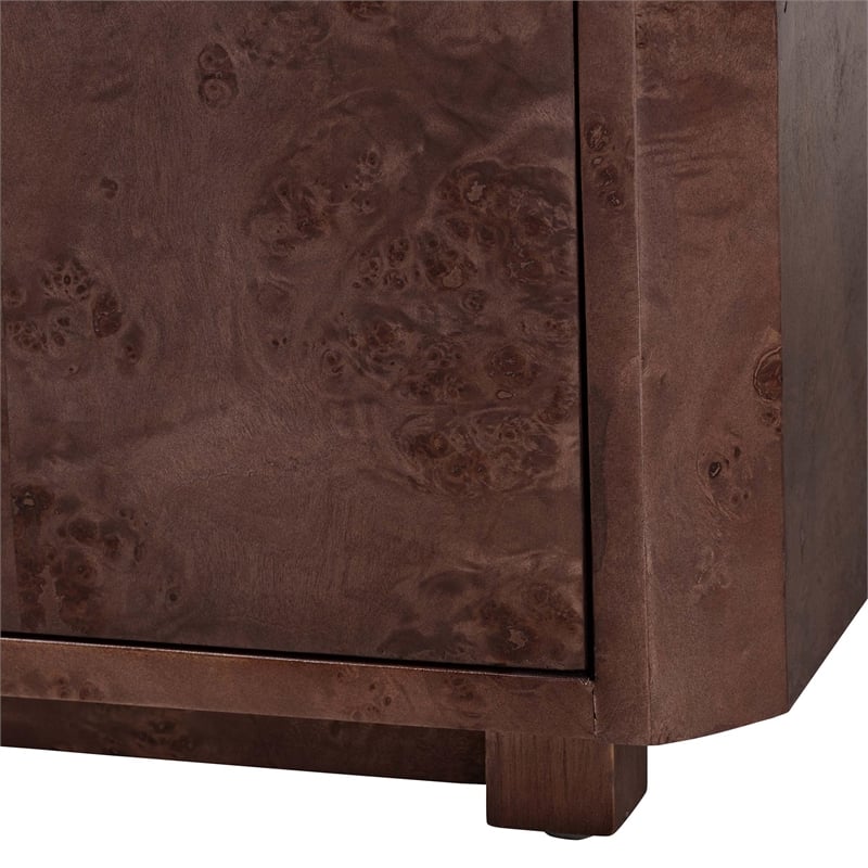 Pemberly Row Dark Walnut Burl Wood 2-Shelf Storage Cabinet with Metal Pulls