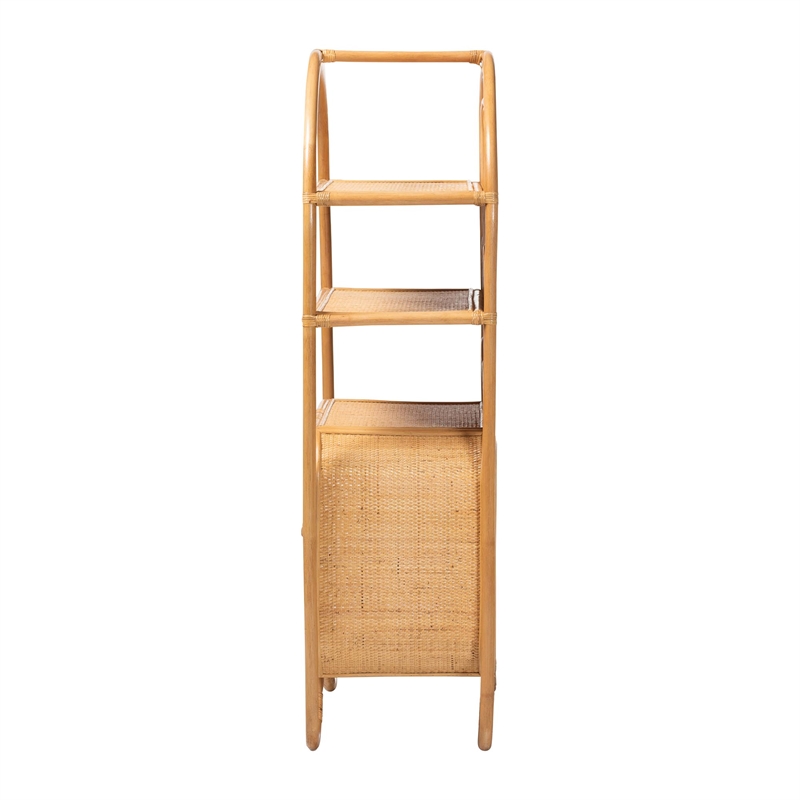 Pemberly Row Natural Rattan Peacock Fan Storage Cabinet with Arched Top