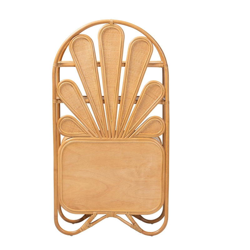 Pemberly Row Natural Rattan Peacock Fan Storage Cabinet with Arched Top
