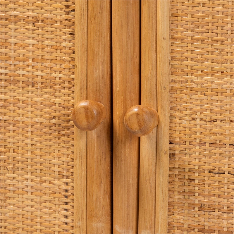 Pemberly Row Natural Rattan Peacock Fan Storage Cabinet with Arched Top