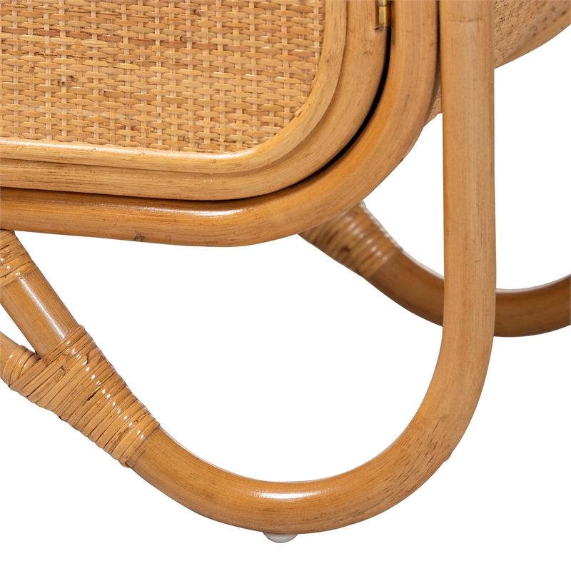 Pemberly Row Natural Rattan Peacock Fan Storage Cabinet with Arched Top