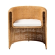 Pemberly Row Natural Rattan Barrel Dining Chair with Removable Cushion
