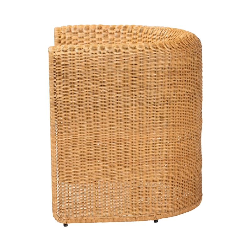 Pemberly Row Natural Rattan Barrel Dining Chair with Removable Cushion