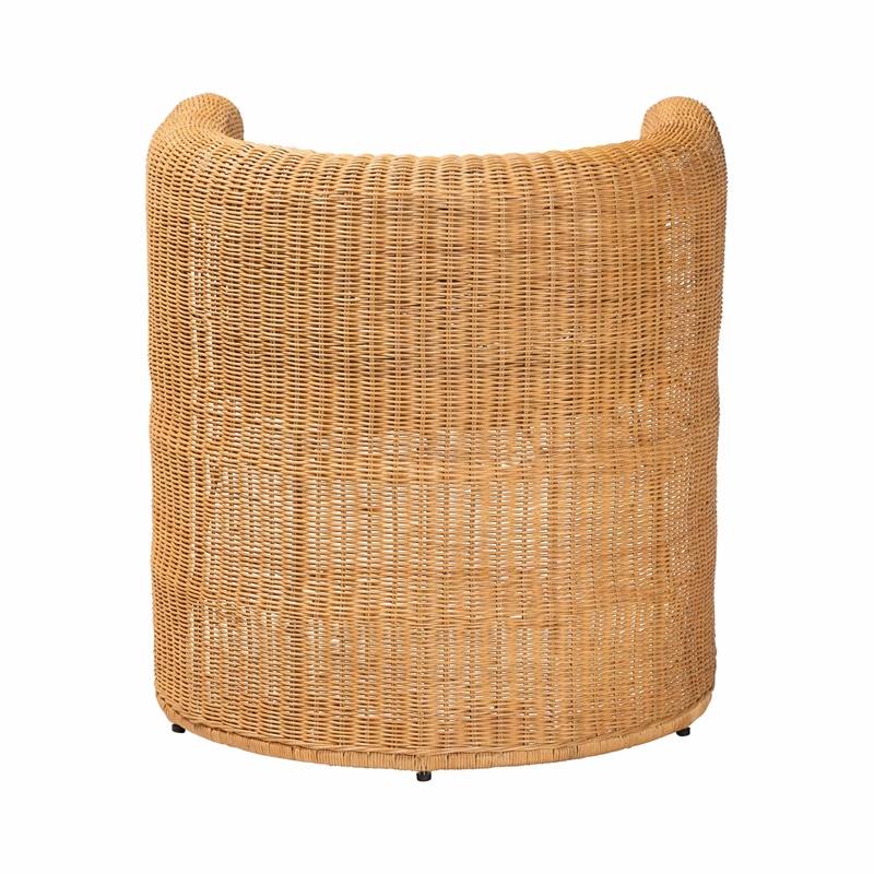 Pemberly Row Natural Rattan Barrel Dining Chair with Removable Cushion