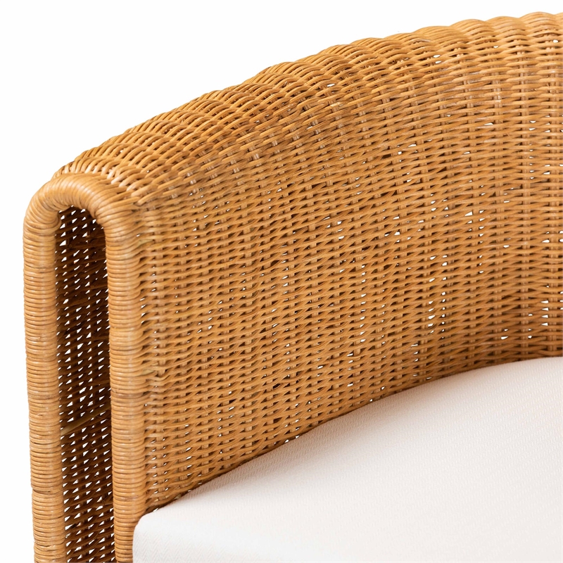 Pemberly Row Natural Rattan Barrel Dining Chair with Removable Cushion