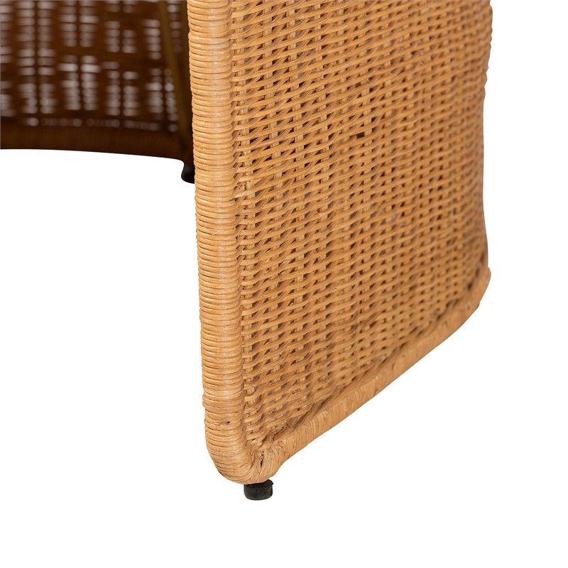 Pemberly Row Natural Rattan Barrel Dining Chair with Removable Cushion