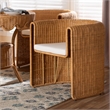 Pemberly Row Natural Rattan Barrel Dining Chair with Removable Cushion