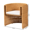 Pemberly Row Natural Rattan Barrel Dining Chair with Removable Cushion