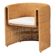 Pemberly Row Natural Rattan Barrel Dining Chair with Removable Cushion