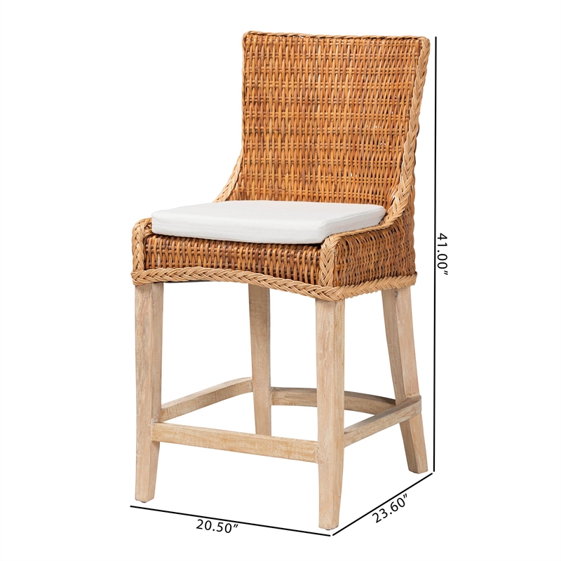 Pemberly Row Natural Rattan Wingback Counter Stool with Braided Detail