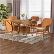 Pemberly Row Natural Rattan 5-Piece Dining Set with Round Scalloped Table