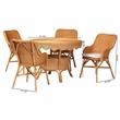 Pemberly Row Natural Rattan 5-Piece Dining Set with Round Scalloped Table