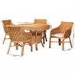 Pemberly Row Natural Rattan 5-Piece Dining Set with Scalloped Round Table