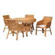 Pemberly Row Natural Rattan 5-Piece Dining Set with Scalloped Round Table